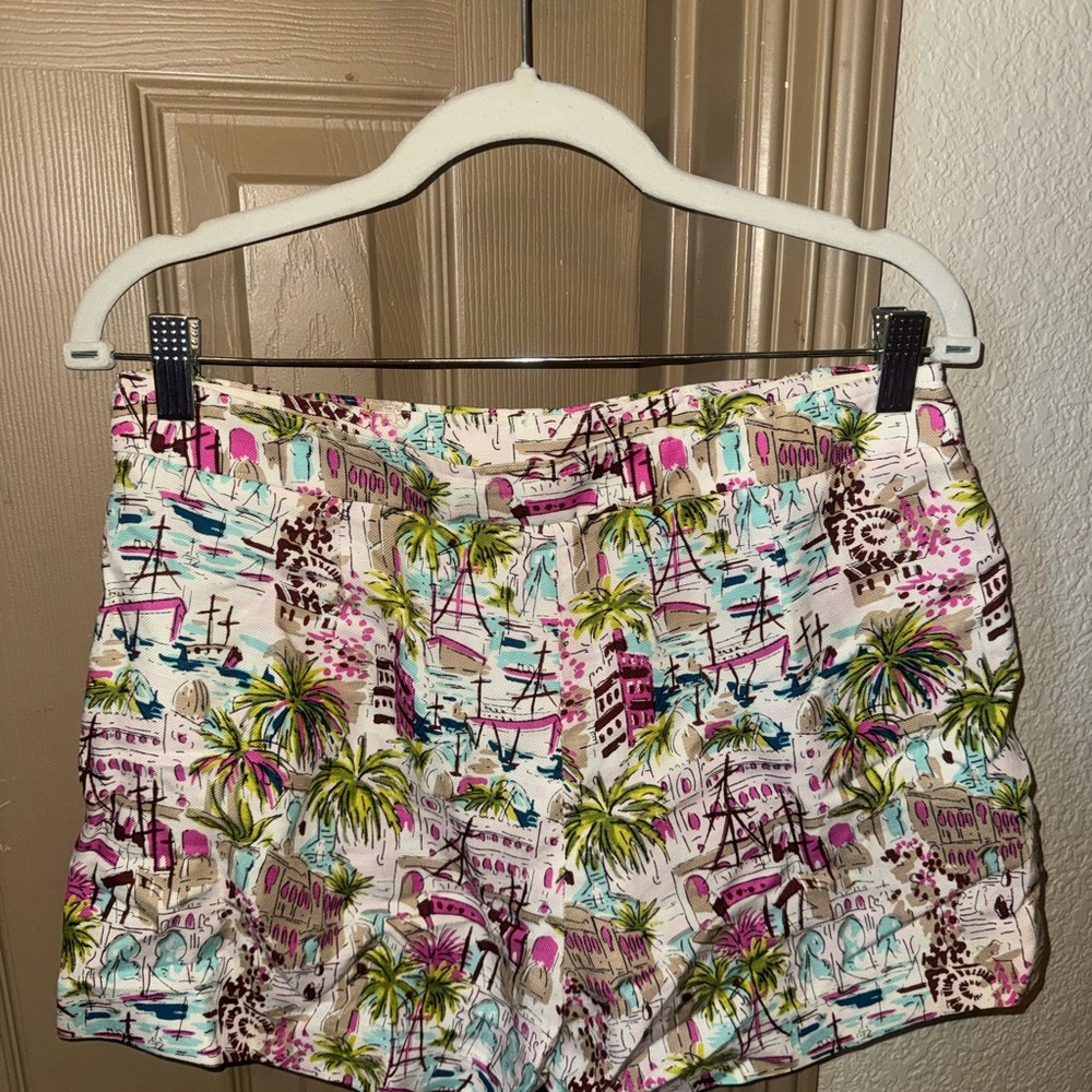 J. Crew Tropical Palm Print Shorts in White, Pink & Green